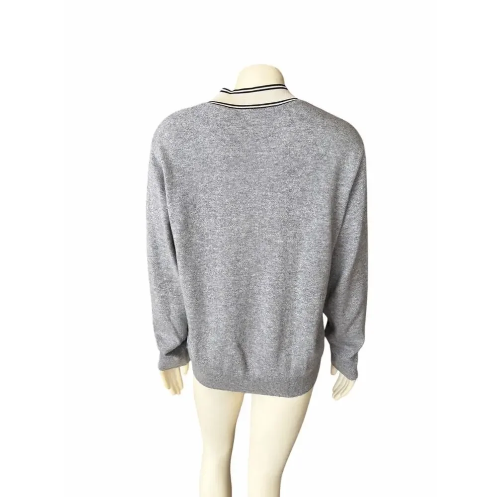 Sandro Camie Contrast V-Neck Sweater Gray Size 2 - Picture 4 of 7